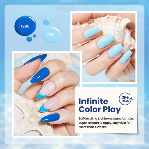 Beetles Blue Gel Polish Set Gel Nail Polish 6 Colors Light Baby Dark Navy Blue Soak off Uv Led Lamp Needed Manicure DIY Home Gifts for Women Ocean Range
