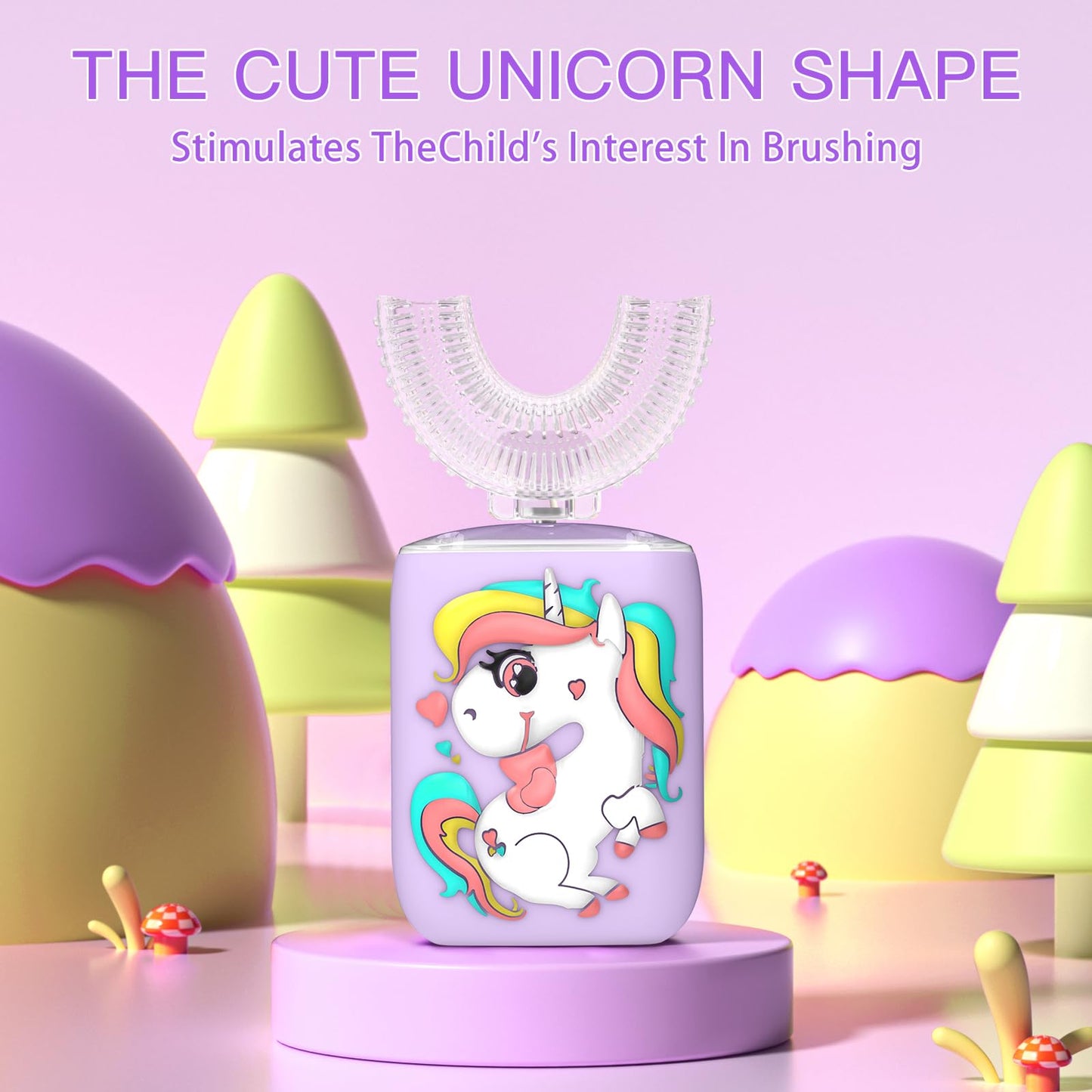 JEDURE Kids Electric Toothbrush U Shaped Toddler Auto Sonic Toothbrushes with 4 Brush Head,Cartoon Unicorn Ultrasonic Toothbrushes for Children 2-12 Years, Full Mouth Cleaning