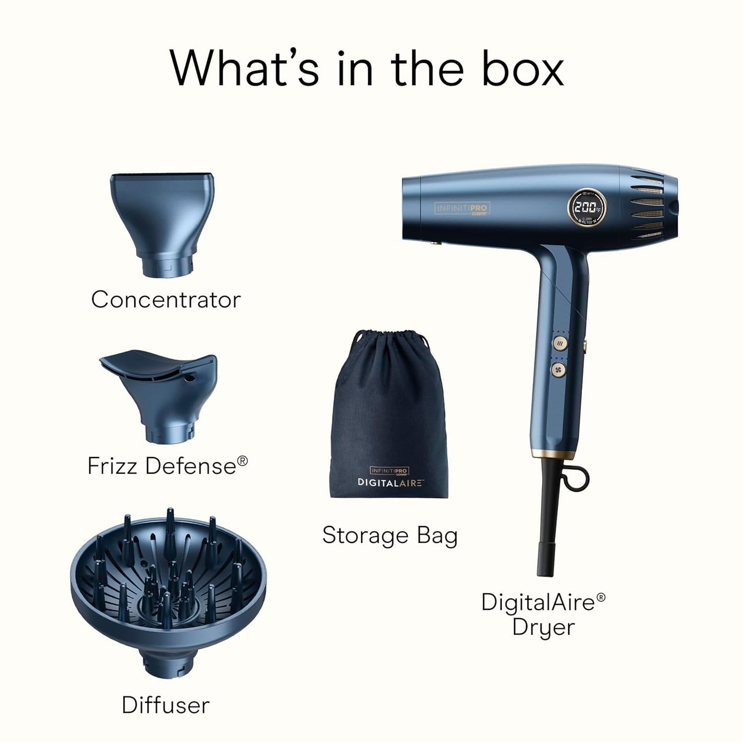 Infiniti PRO by CONAIR Ionic Hair Dryer - 1875W Frizz-Reducing Blow Dryer with Diffuser | Fast Drying Power in Blue