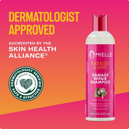 Mielle Organics Babassu & Mint Damage Repair Hair Shampoo - Hydrating Shampoo & Scalp Build-Up Remover - Gently Cleanses & Preps for Repair (8 fl oz)