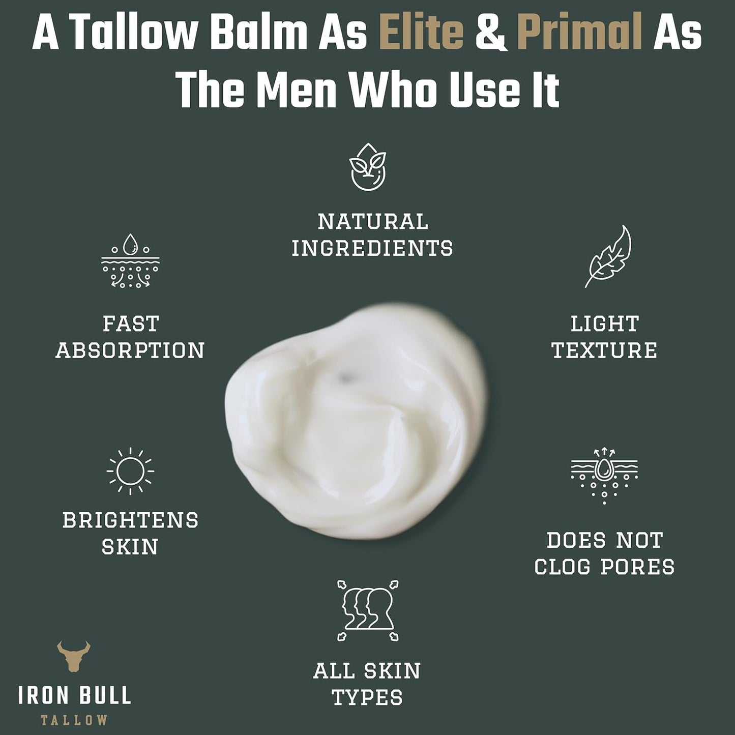 Iron Bull Beef Tallow Face Moisturizer - Anti-Wrinkle & Hydrating for All Skin Types | 2 oz