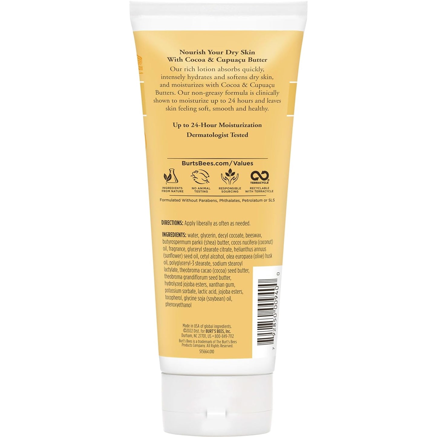 Burt’s Bees Body Lotion - Nourishing Butter Formula for Dry Skin with Cocoa & Cupuaçu, 6 Oz