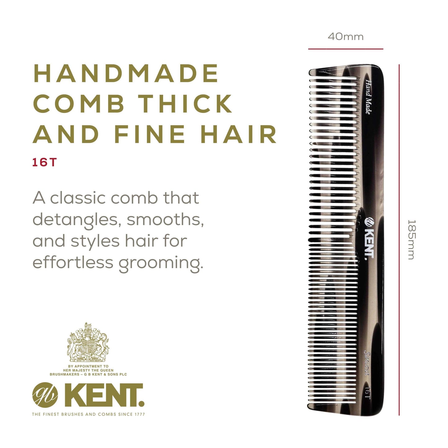 Kent 16TG Fine Tooth Comb and Wide Tooth Comb for Hair, Kent Beard Comb and Mustache Comb for Hair Styling, Travel Comb Grooming for Men and Women