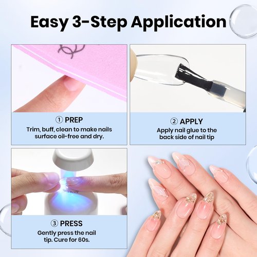 Beetles HEMA-Free Nail Glue for Acrylic Nails Tips, TPO Free 2Pcs 10ml Long Lasting Uv Nail Glue for False Nail Tips, Clear Press On Nails, Skin-Friendly, U V Light Required