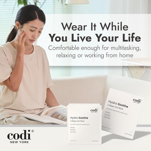 Codi New York Collagen Gel Mask, Hydrogel for Reducing Redness, Sunburn & After Sun Care, Hydration, Soothing, Moisturizing, Made in Korea, 4 Sheets (Hydro Soothe)