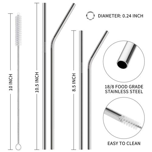 Hiware 12-Pack Black Stainless Steel Straws Reusable with Case - Metal Drinking Straws for 30oz and 20oz Tumblers Dishwasher Safe, 2 Cleaning Brushes Included