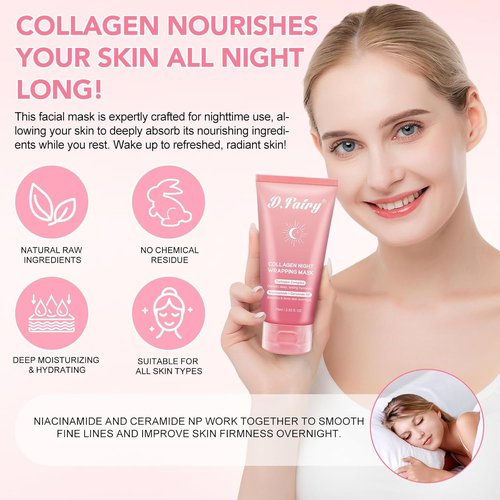 Collagen Overnight Wrapping Peel-Off Facial Mask - Hydrating Night Mask for Glowing Skin | 2.53 fl. oz