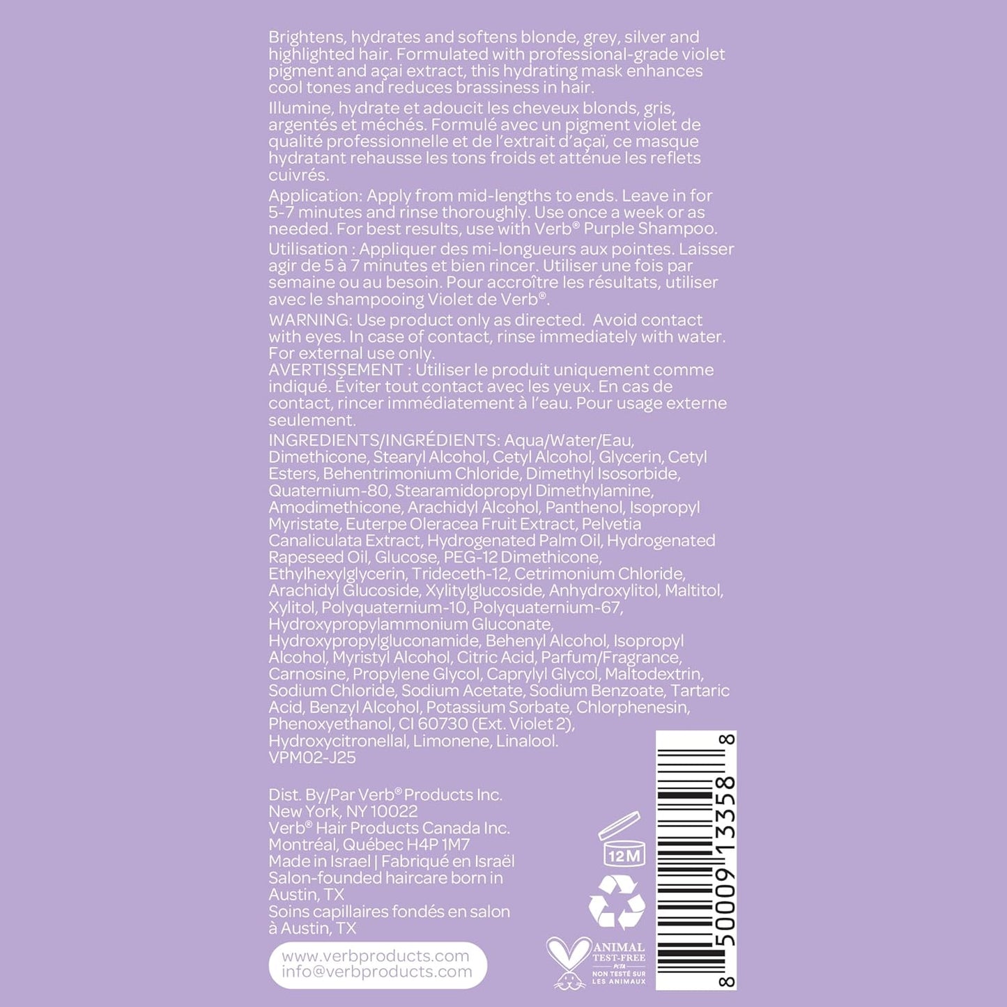 Verb Purple Hair Mask - Nourishing Color-Enhancing Treatment for Brighter Blonde & Silver Hair
