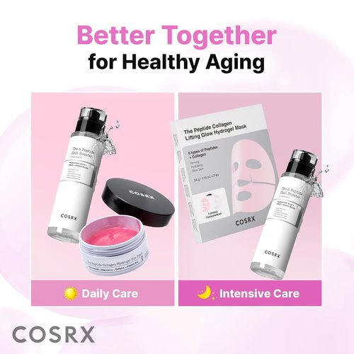 COSRX Pink Peptides Collagen Hydrogel Eye Patches - Reduce Puffiness & Dark Circles | 60 Cooling Patches