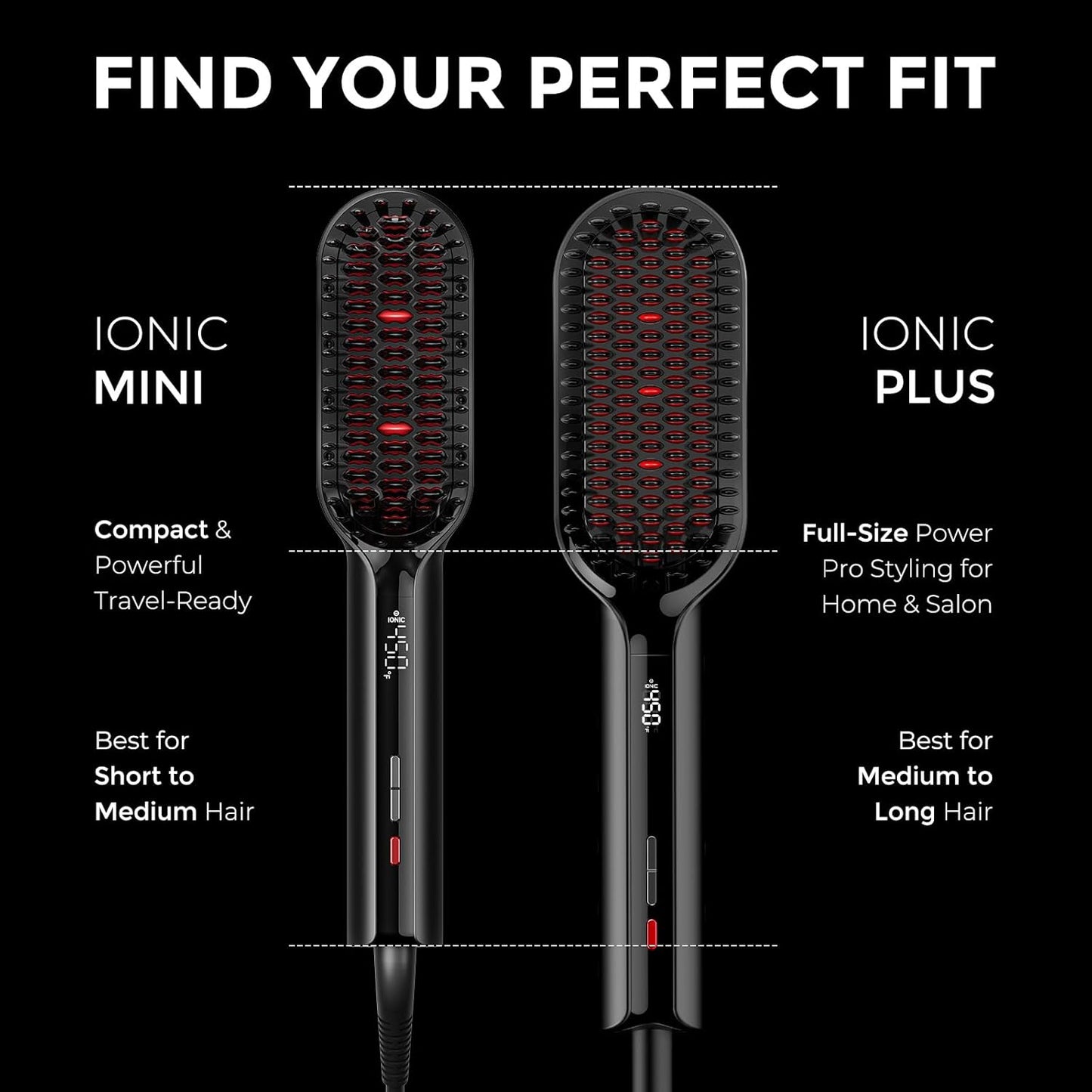 TYMO Hair Straightener Brush - Ionic Plus Technology for Effortless Styling | 16 Heat Settings, Dual Voltage, Black