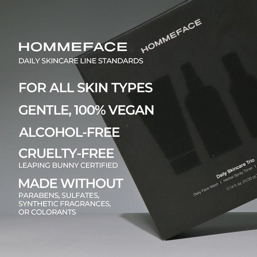 HommeFace Men’s Daily Trio Set - 3-Step Routine with Face Wash, Herbal Toner & Moisturizer | Korean Skincare with CICA & Tea Tree Extracts for All Skin Types