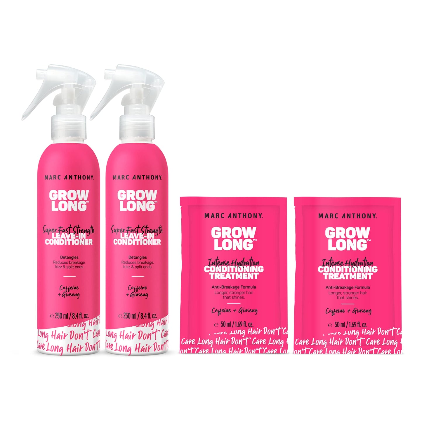 Marc Anthony Grow Long Hair Treatment Bundle - 2 Leave In Conditioner Sprays & 2 Travel Hair Mask, Red Tea Scent, Paraben-Phthalate-Sulfate-Free, Anti-Frizz & Nourishing Formula For Dry & Damaged Hair