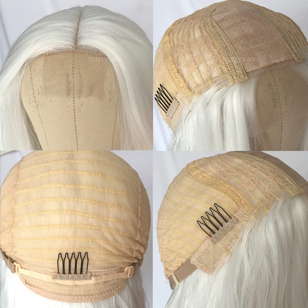 Missyvan Long Loose Wave Hair White Color Wigs Glueless Heat Resistant Fiber Hair Synthetic Wigs for Fashion Women Natural Hair Line
