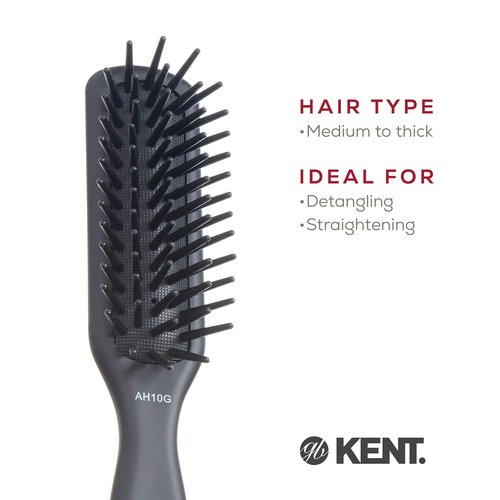 Kent AH10G Airhedz Pro Narrow Pin Hair Brush - Detangle Long, Thick & Curly Hair | Scalp Massager in Grey