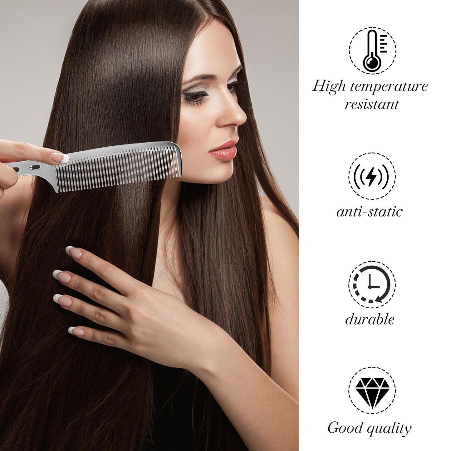 Metal Hair Comb, 2 Pcs Space Aluminum Styling Comb Set Professional Flat Iron Fine Tooth Comb Alloy Metal Hair Cutting Comb Anti-static Hairdressing Comb Parting Comb for Women Men Barber Supplies