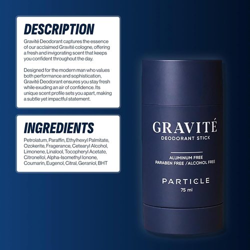 Gravité Deodorant for Men - Aluminum & Paraben Free, Fresh Bergamot & Vetiver Scent - 75ml Long-Lasting Formula
