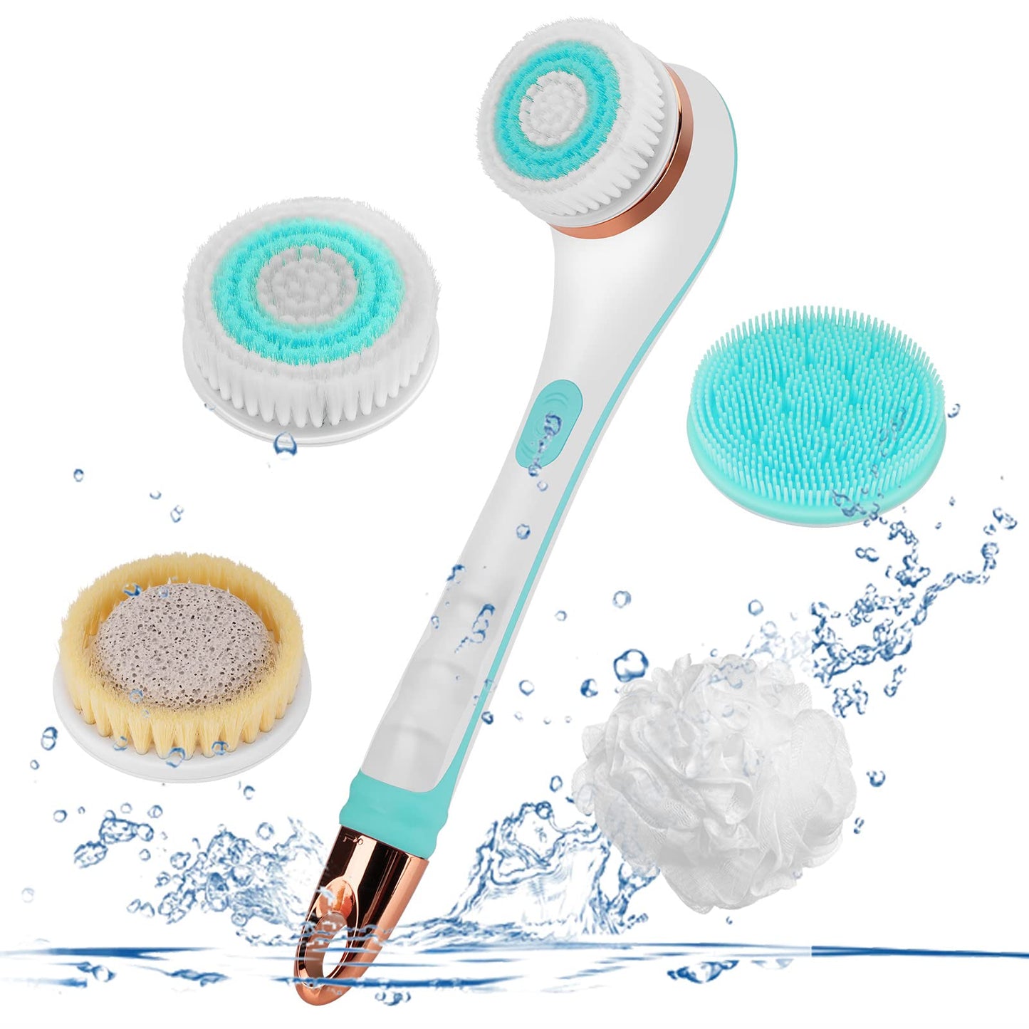 Color You Electric Body Brush for Exfoliating and Massage, Long Handle Electric Bath Brush Rechargeable Body Scrubber, Soft Silicone Spinning Skin Brush with 4 Spin Brush Heads for Man and Women