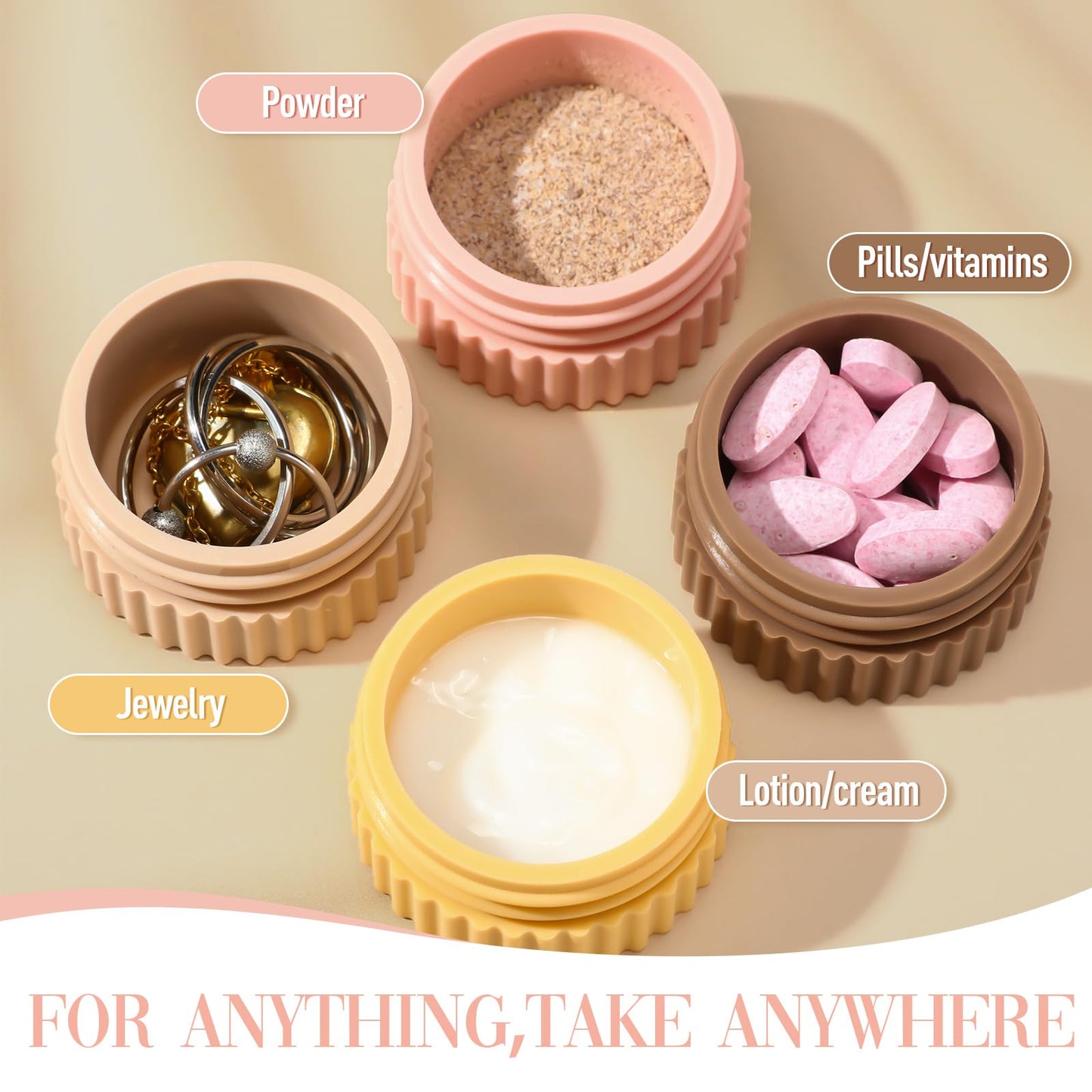 Maxcheck 4 Pcs Travel Containers for Toiletries Small Silicone Cream Jars 0.68 oz Travel Size Container Leakproof Travelling Accessories with Lid for Cosmetic Body Skin Cream(Classic Color)