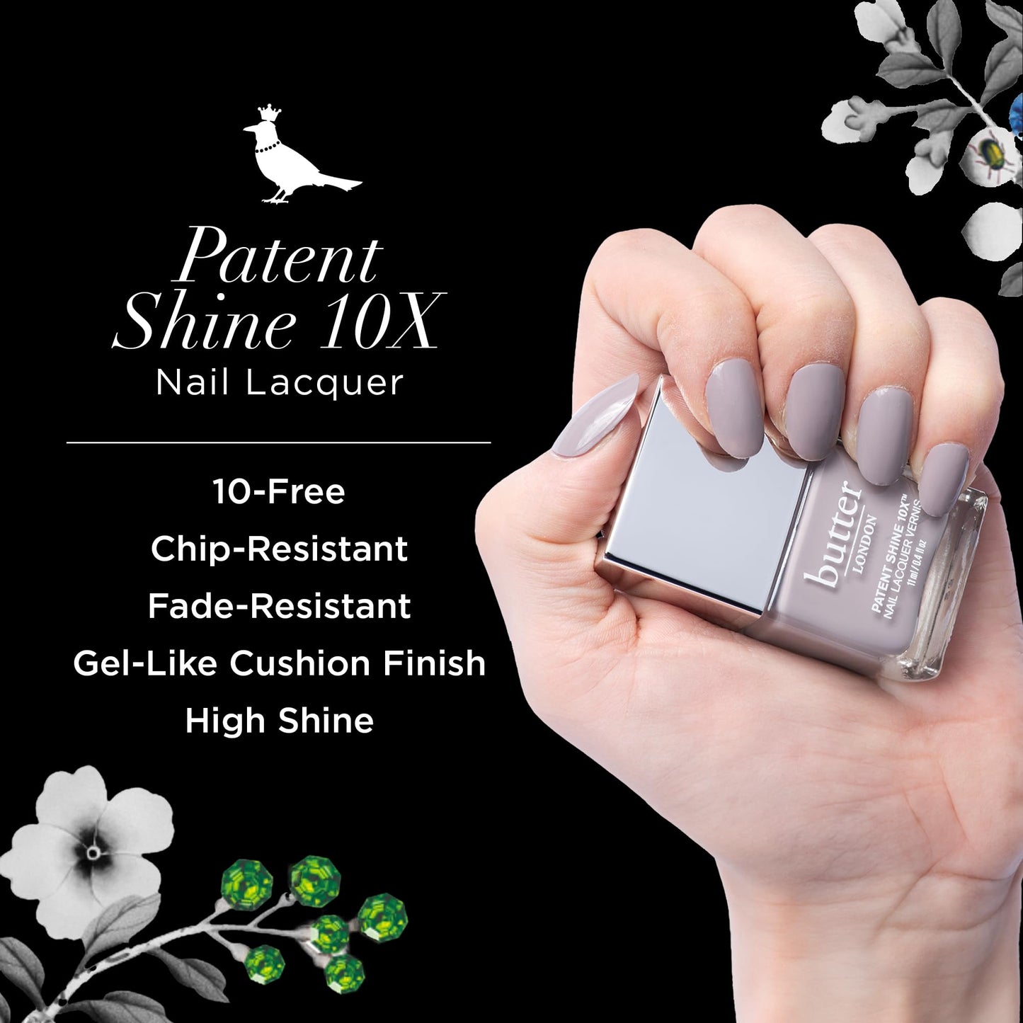 butter LONDON Patent Shine 10X Nail Lacquer, Gel-Like Finish, Chip-Resistant Formula, 10-Free Formula, Cruelty-Free, Polymer Technology, Ta-Ta