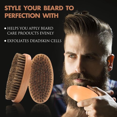 Boar Bristle Beard Brush for Men - Compact Wooden Mustache Brush for Travel | Soft Bristles
