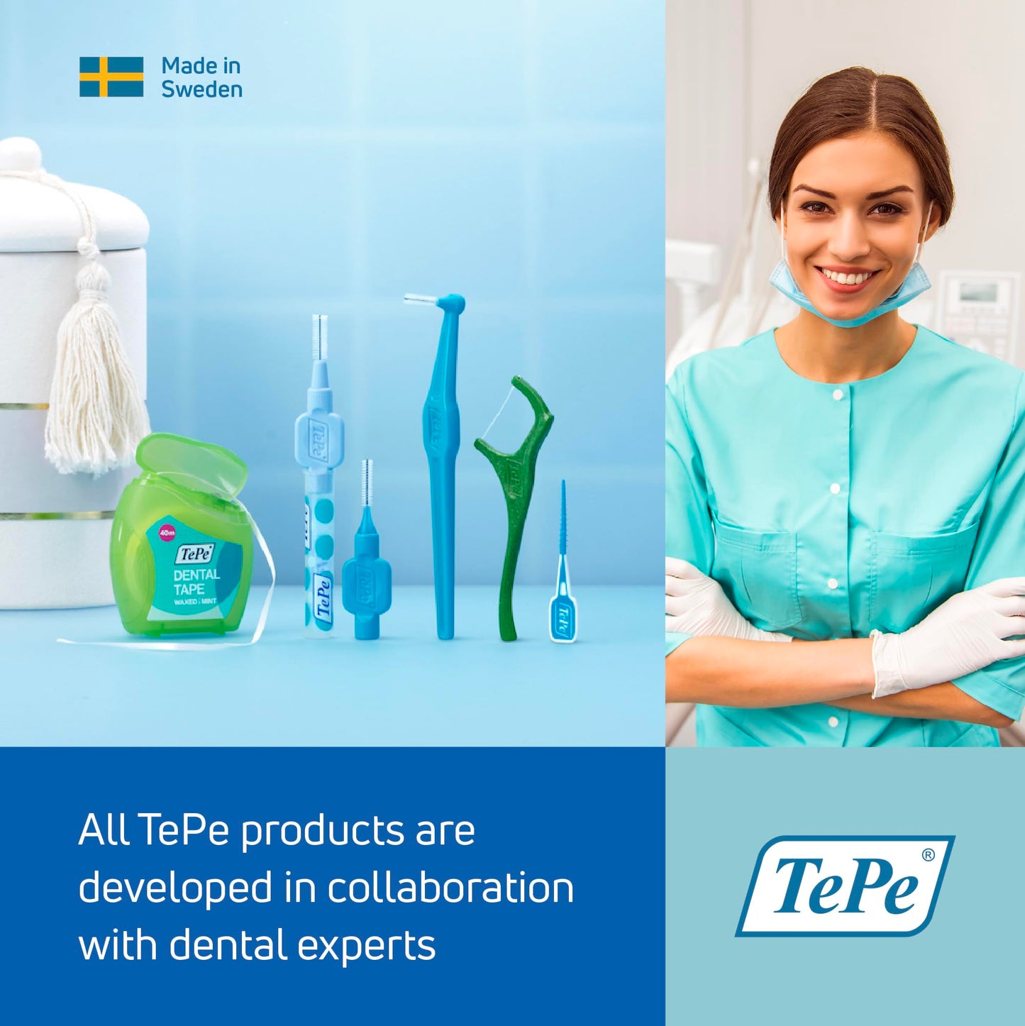 TePe Bridge and Implant Floss for Dental Implants, Bridges, and Braces, Dental Flossers, 30 Pieces