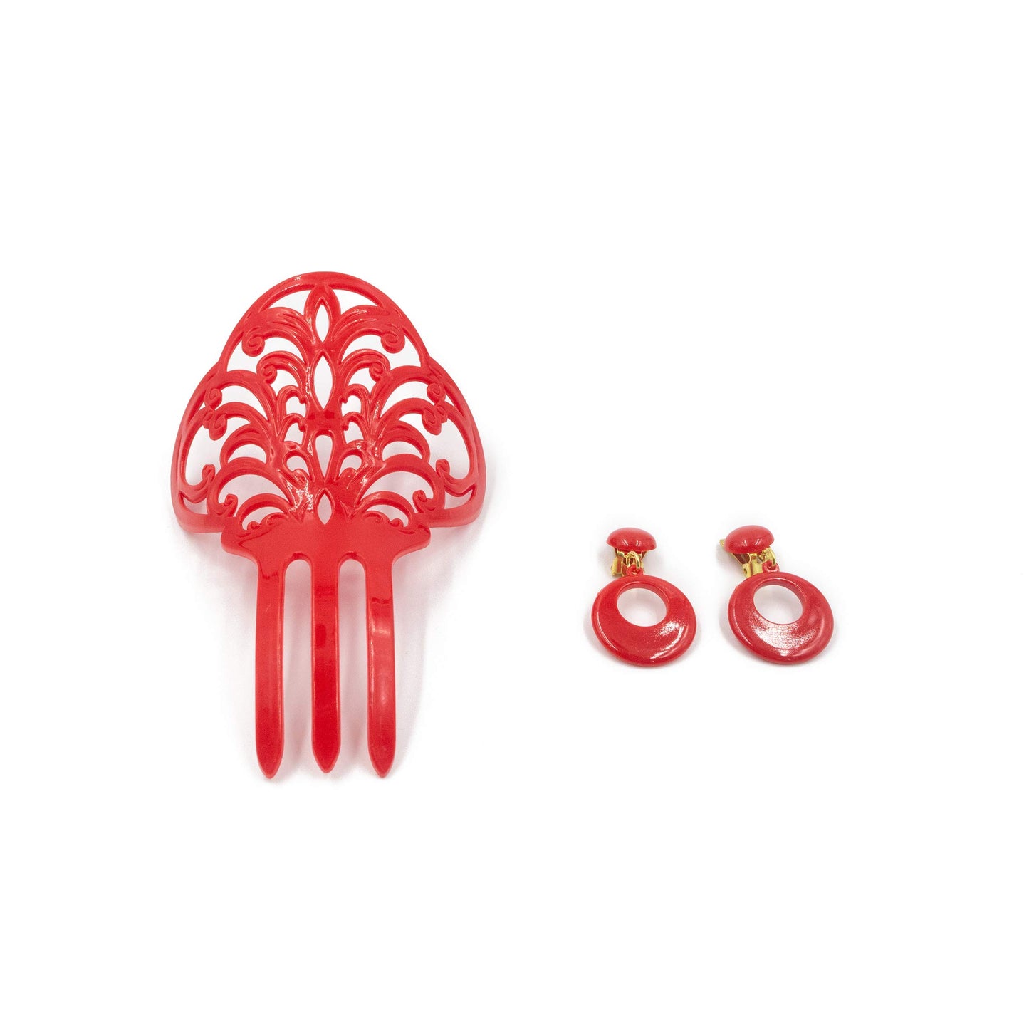 Ole Ole Flamenco Girl Comb for Hair Red Roja with Clip Earrings bundle Flamenco Dancer Spanish Combs Peineta Flamenca Ornamental Hair Pins