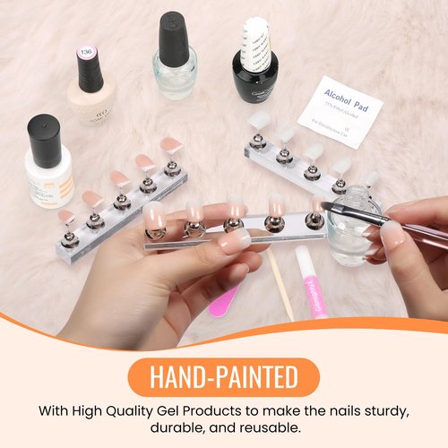 Handmade Square Ombre Press On Nails,GlimightyX UV Cured Soft Gel Press On Nails Short with Nail Glue Kit,10 Reusable Fake Glue On Nails,Size XS,That Girl