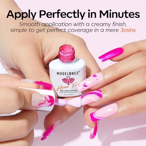 modelones Pink Gel Nail Polish Set,Hema-Free Light Pink White Hot Pink Gel Polish Kit Magenta Purple Shimmer LED 6 Colors 2026 Spring Easter Nail Art Gift Salon DIY Starter Kit