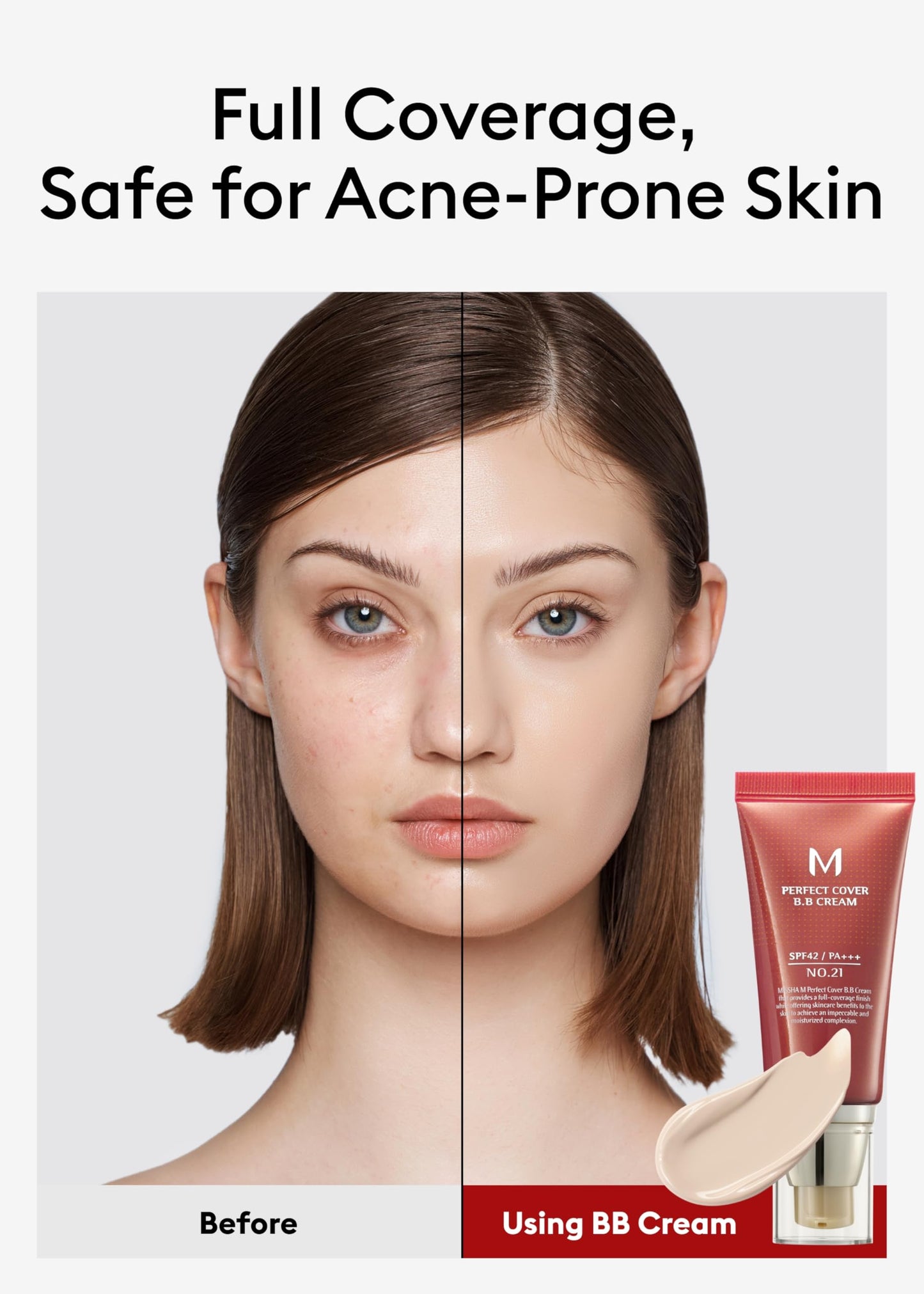 MISSHA M Perfect Cover BB Cream No.21 Light Beige - Light with Cool Undertone SPF 42 PA +++ 1.69 Fl Oz - Tinted Moisturizer for face with SPF