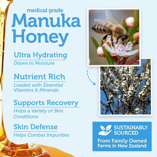Manuka Honey Exfoliating Face Scrub – Gentle Microdermabrasion Face Exfoliator to Help Smooth, Soften & Balance with Moisturizing Organic Superfoods