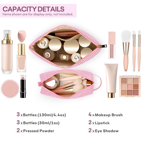 2 PCS Initial Makeup Bags for Women: Cosmetic Bag for Travel Toiletry - Birthday Gifts for 11 12 13 14 15 16 17 18 Years Old Girl Graduation Teacher Gift- Teen Girl Gifts Trendy Stuff - Pink C