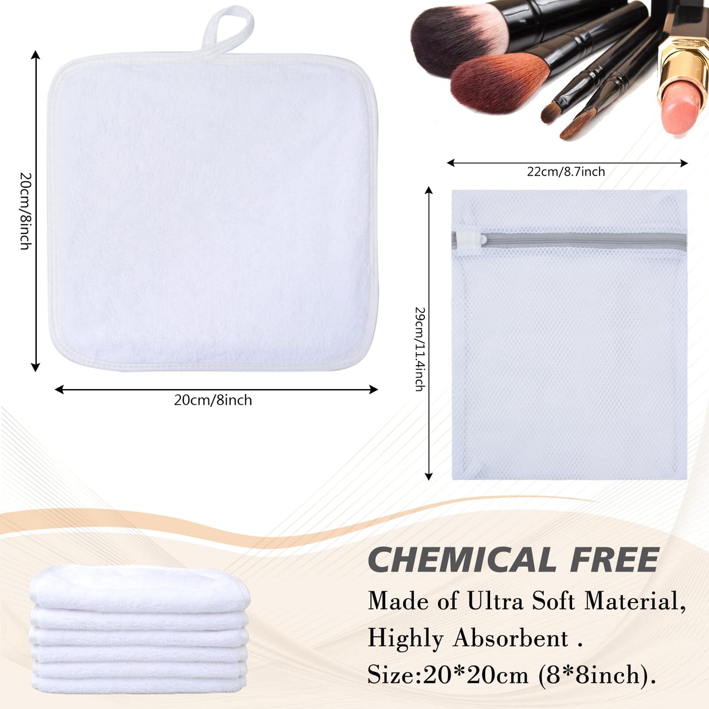 SINLAND Microfiber Facial Cloths Fast Drying Washcloth 8inch x 8inch Absorbent Face Wash Cloth Soft Makeup Remover Cloths