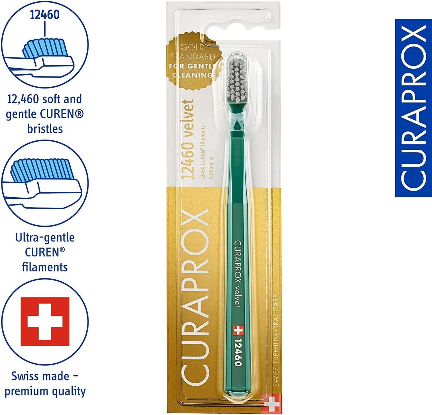 Curaprox CS12460 Velvet Ultra Soft Swiss Toothbrushes - 3-Pack - Random Color - Best Toothbrush with Soft Bristles for Adult Men and Women with Sensitive Teeth and Gums