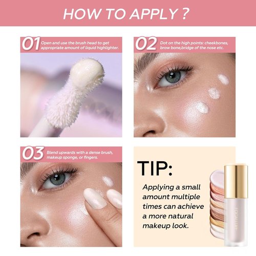 FOCALLURE Shimmer Liquid Highlighter - Smooth Cream Formula for Natural Glow | Long-Lasting Illuminator in Vibrations
