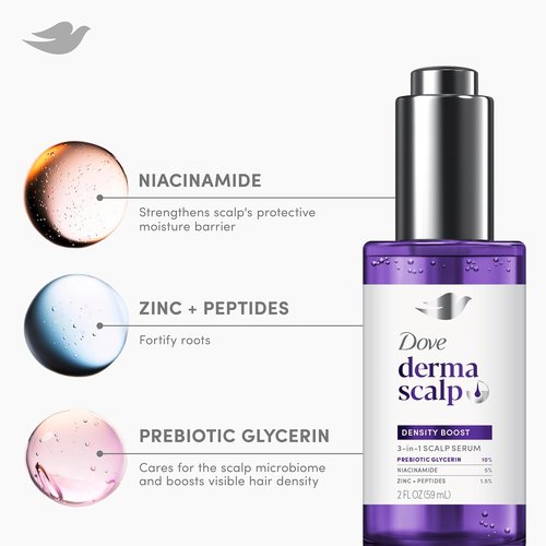 Dove Derma Scalp Density Boost Serum - 3-in-1 Formula with Prebiotic Glycerin & Zinc | 2 oz for Thinning Hair