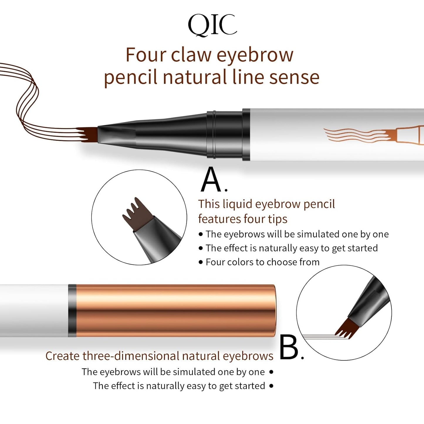 Skiennix Microblading Eyebrow Pen - 2026 Upgraded 3D Waterproof 4-Tip Pencil | Long-Lasting Dark Brown (2 Pcs)
