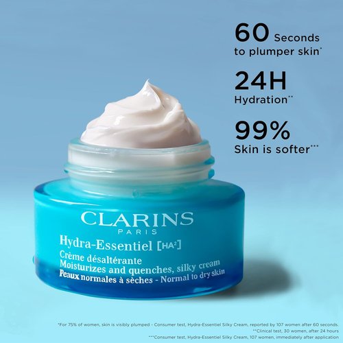 Clarins Hydra-Essentiel Silky Cream & Self Tanning Booster - Hydrating Face Moisturizer for Normal to Dry Skin with Hyaluronic Acid