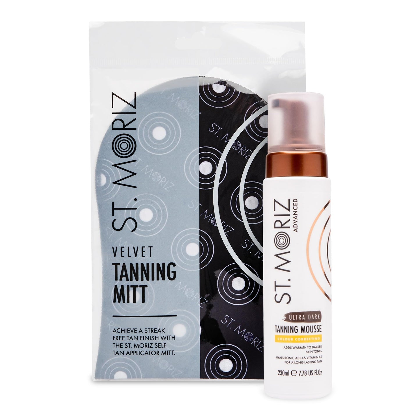 St Moriz Advanced Color Correcting Self Tanner Mousse in Ultra Dark with Tanning Mitt Bundle - Instant Self Tanning Foam for Face & Body - With Hyaluronic Acid & Vitamin B5 (7.78 fl oz)
