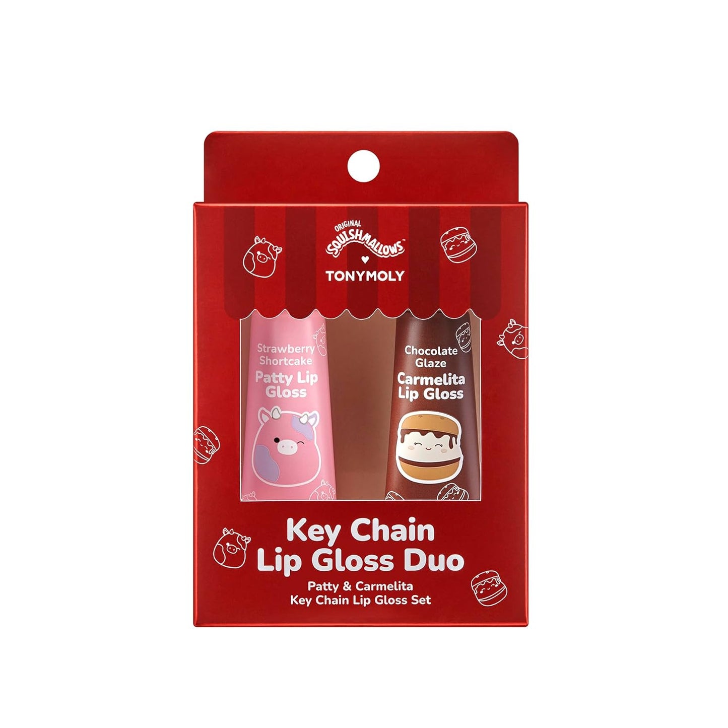 TONYMOLY Lip Gloss Gift Set - Hydrating Duo with Patty’s Strawberry Shortcake & Carmelita’s Chocolate Glaze | 2pc Holiday Edition