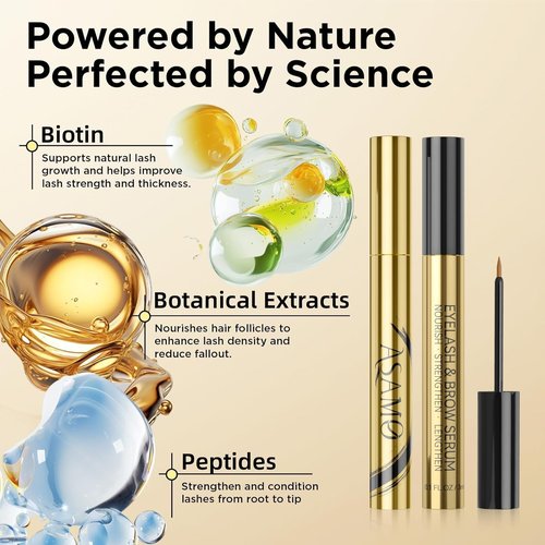 ASAMO Eyelash & Eyebrow Growth Serum - 2-in-1 Enhancer for Longer, Thicker Lashes - Vegan & Cruelty-Free, 3ml