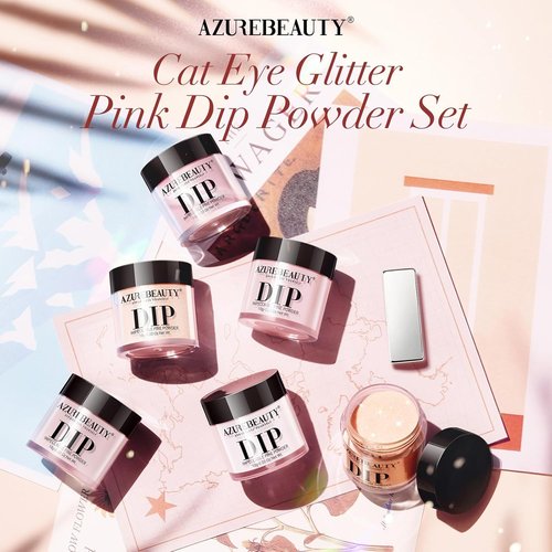 AZUREBEAUTY Dip Powder Nail Set - 6 Colors Nude Pink Glitter & Cat Eye | All-Season DIY Manicure Kit