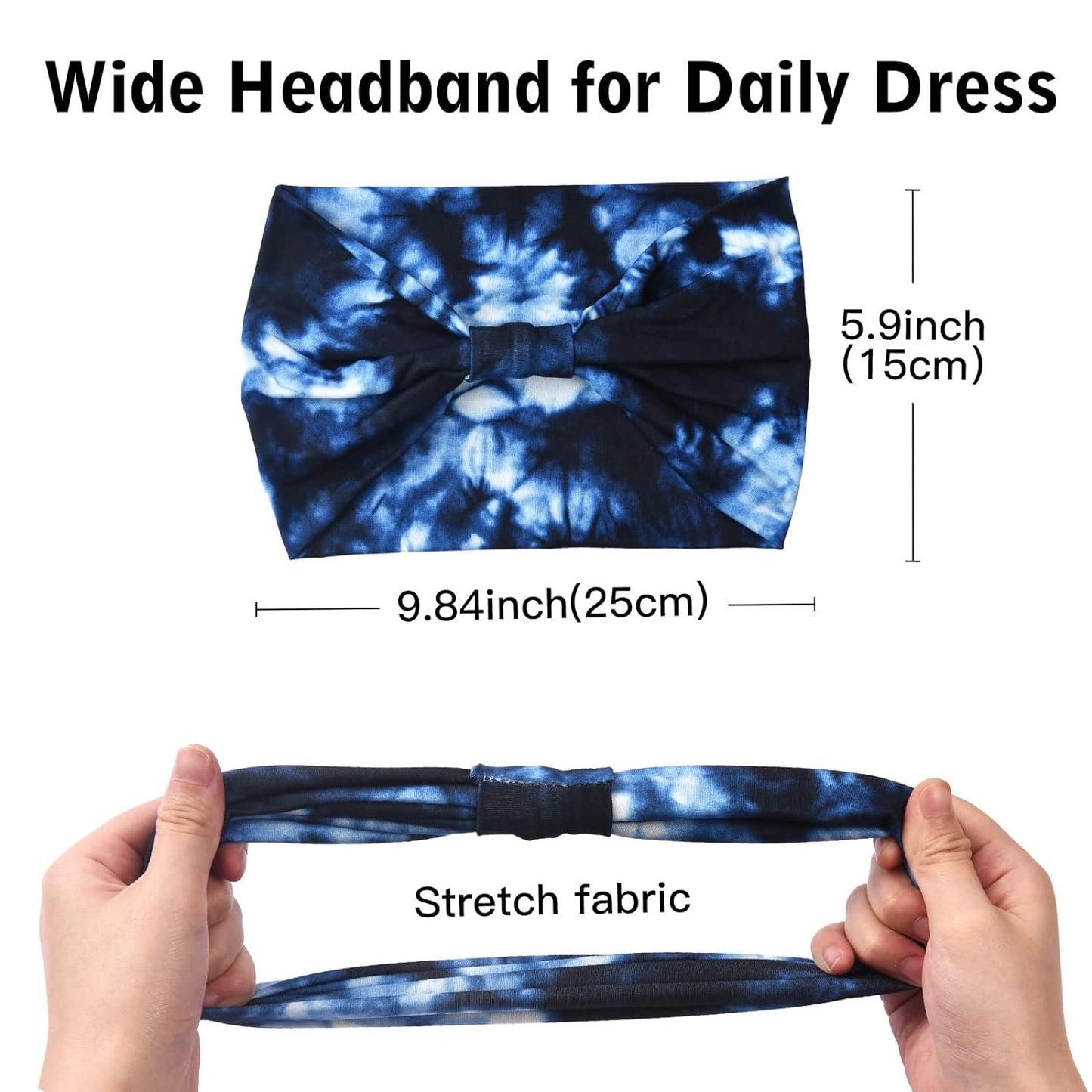Yeshan Women's Wide Boho Knotted Non-Slip Turban Headwraps - Stretchy Bandeau Hair Bands for Sports, Yoga, Workouts, Pack of 8
