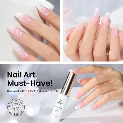 beetles Gel Polish Swirl Nail Art White Gel Liner Nail Polish 1 pcs 7ml Classic White Color Nails Art Paint for Thin French Tip Line Soak off Uv Lamp Manicure Salon