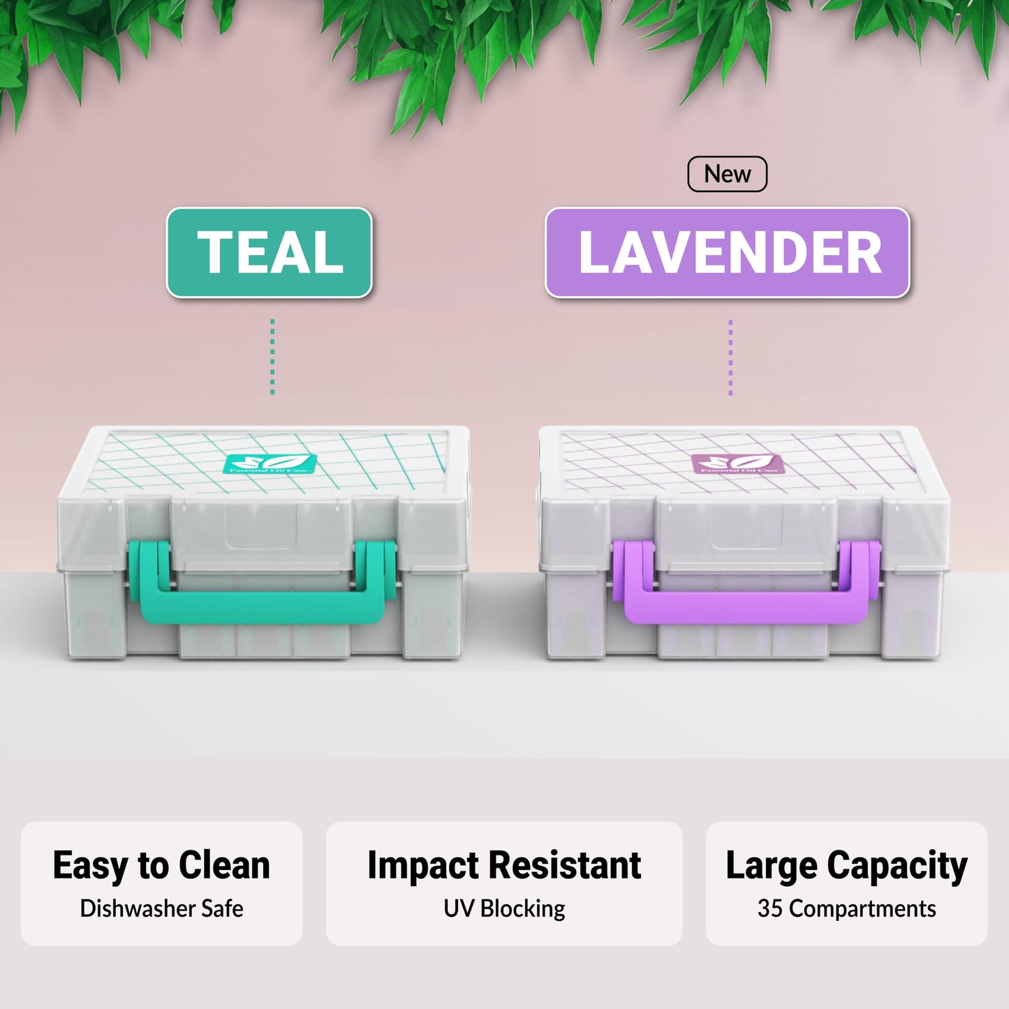 GPG2 Essential Oil Organizer, 35-Bottle Essential Oil Storage Case for Shelf & Travel, Hard Carrying Case for doTERRA, Young Living, 5ml/10ml/15ml/Roller Bottles, Stickers Included, Teal