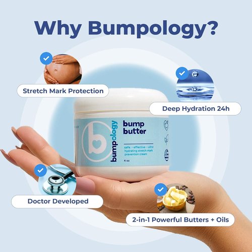Bumpology Bump Butter - Stretch Mark Moisturizing Cream | 2-in-1 Hydrating Formula | Pregnancy Safe | Made in USA
