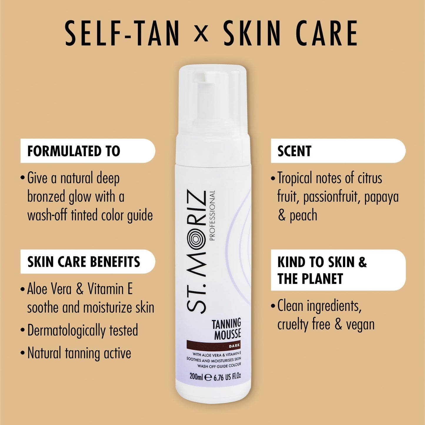 St. Moriz Professional Instant Self Tanning Mousse, 200ml, Dark