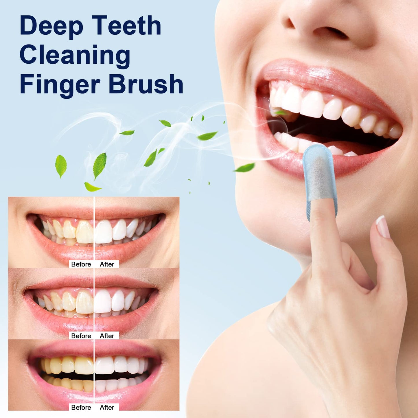 MySmile 100pcs Teeth Wipes Disposal Finger Brush Deep Cleaning Teeth Wipes Oral Brush Up Tooth Wipes for Teeth Cleaning, Mint Flavor