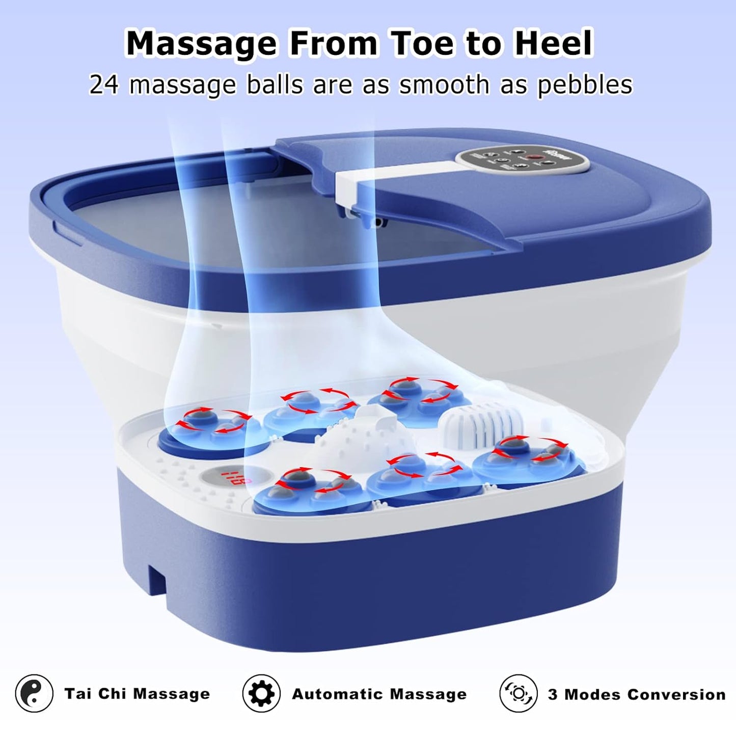 HOSPAN Collapsible Foot Spa Electric Rotary Massage, Foot Bath with Heat, Bubble, Remote, and 24 Motorized Shiatsu Massage Balls. Pedicure Foot Spa for Feet Stress Relief - FS02A