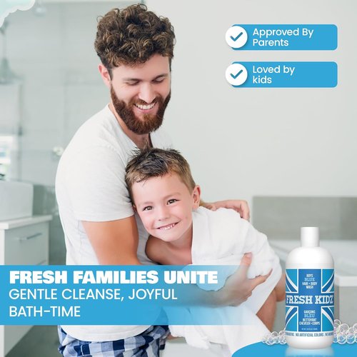 Fresh Kidz Hair & Body Wash - Gentle Cleanser for Kids & Teens | Boys Blue, 16.9 Fl. Oz.