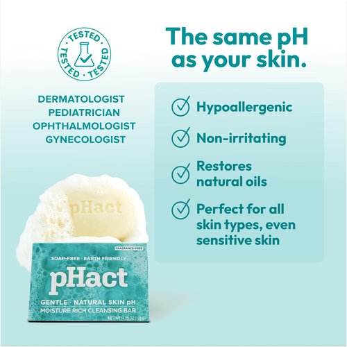 ANDREW LESSMAN pHact Moisture-Rich, Soap-Free Cleansing Bar. Natural Skin pH. Fragrance-Free. All Skin Types - Even Sensitive Skin. Hypoallergenic. Dermatologist Tested. 6-Pack 4.25 oz each